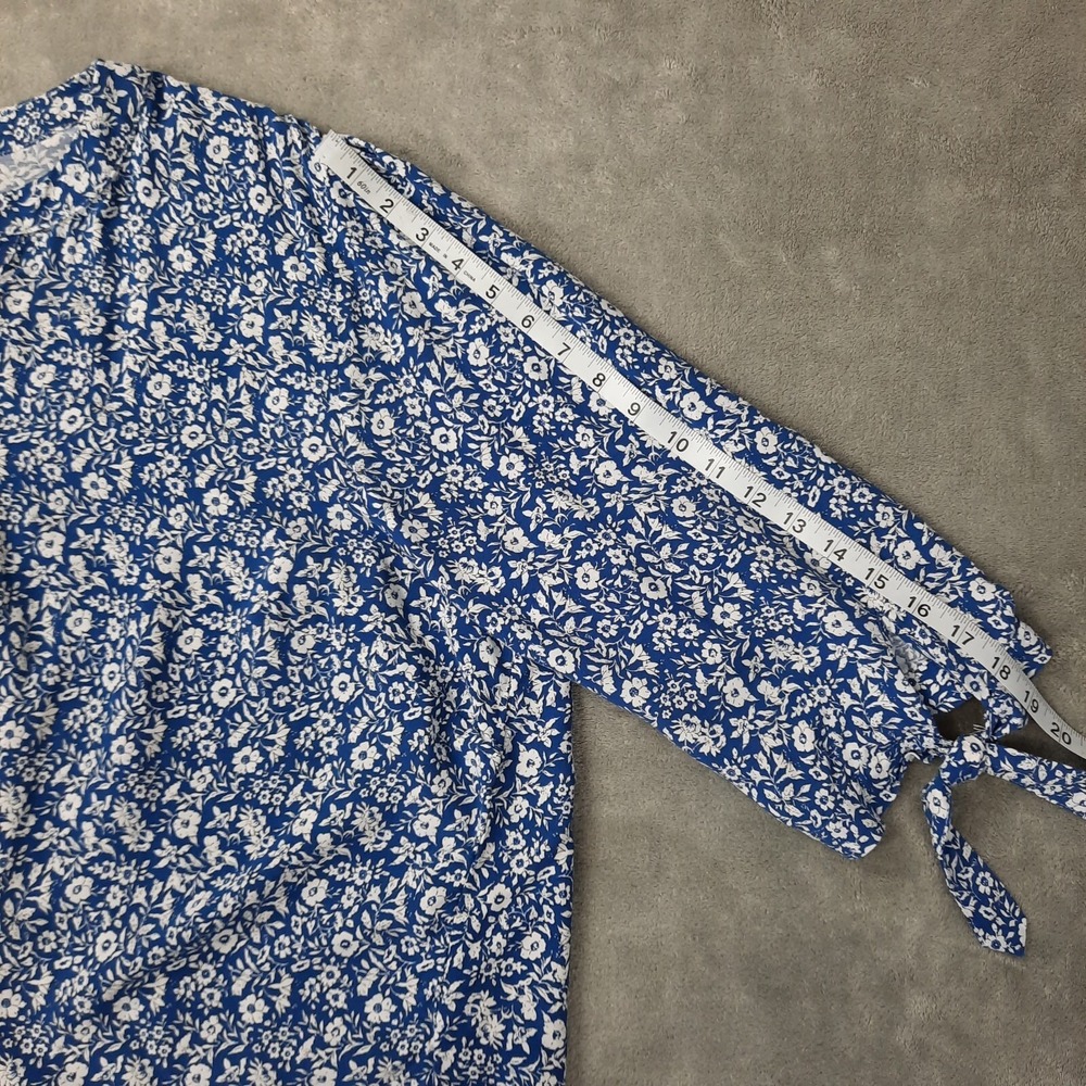 Cynthia Rowley Top Womens 2X Blue White Floral Popover Peasant Coastal Cottage - Picture 14 of 14